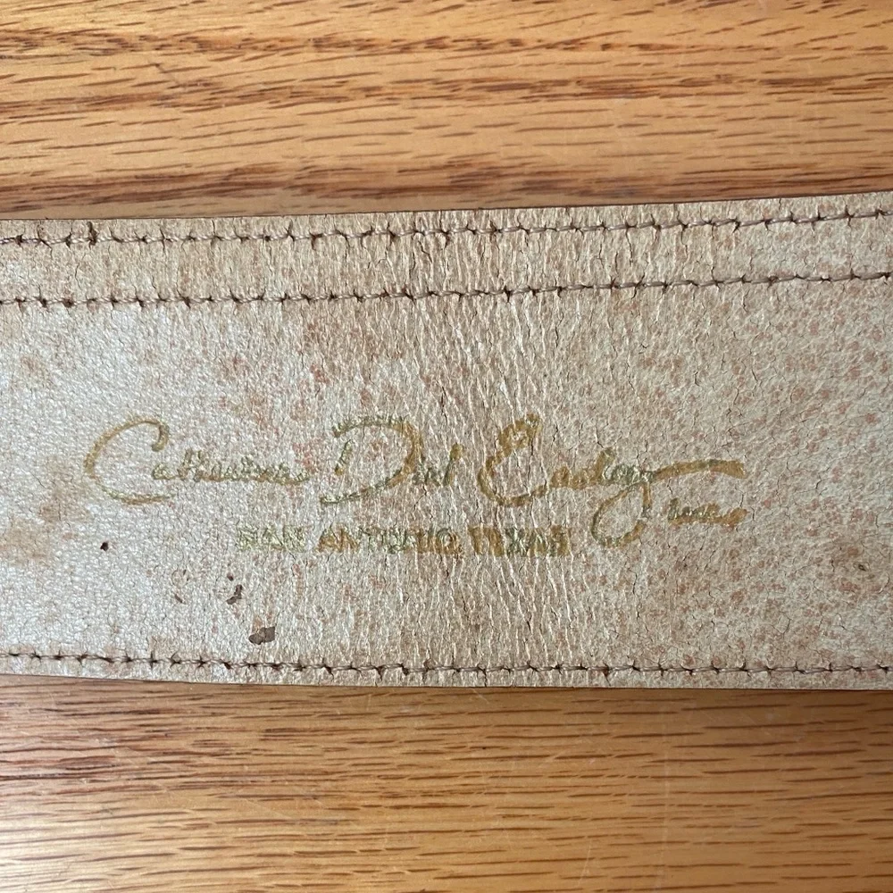 Catherine‎ Dial Easley Tan Leather Aztec Chunky  Buckle Beaded Western Belt SZ S